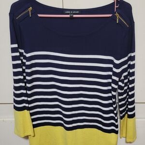 Cable & Gauge Women's Navy and Yellow Striped Top
